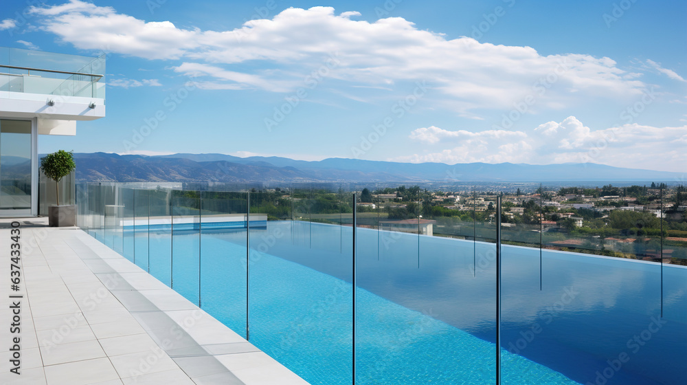 Fototapeta premium Swimming Pool with a View of a Lake.Generative Ai