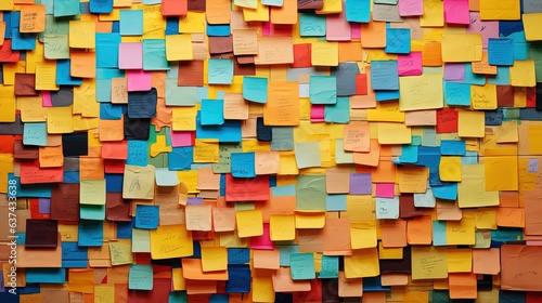 Colorful post it notes on a wall for use as a background