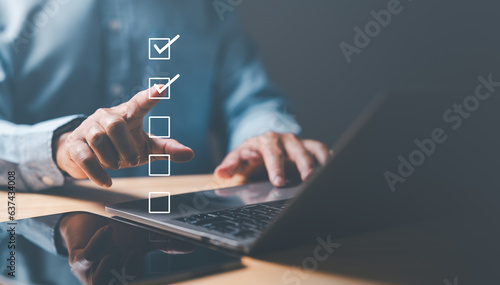 The marketing manager approved the survey form checklist with all the required checkmarks, signifying the acceptance of the survey questions and the process for collecting and analyzing the data.
