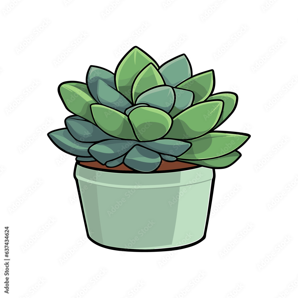 Vector cute cartoon succulent sticker. cute sticker or patch or pin. Botany trendy plant in pot isolated on white Vector cute cartoon succulent sticker. cute sticker or patch or pin. Botany trendy plant in pot isolated on white