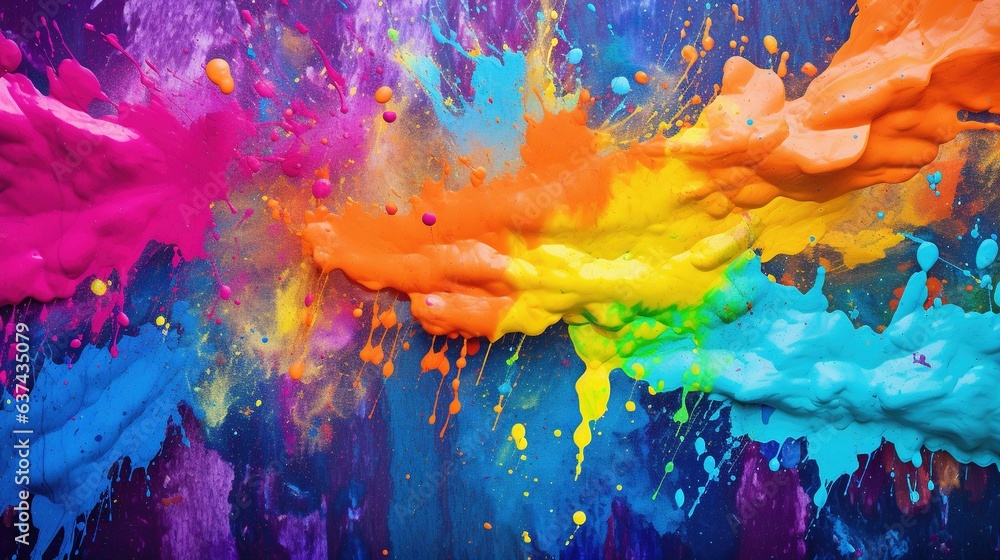 colorful paint splashes on a dark background, abstract background. - obrazy, fototapety, plakaty 