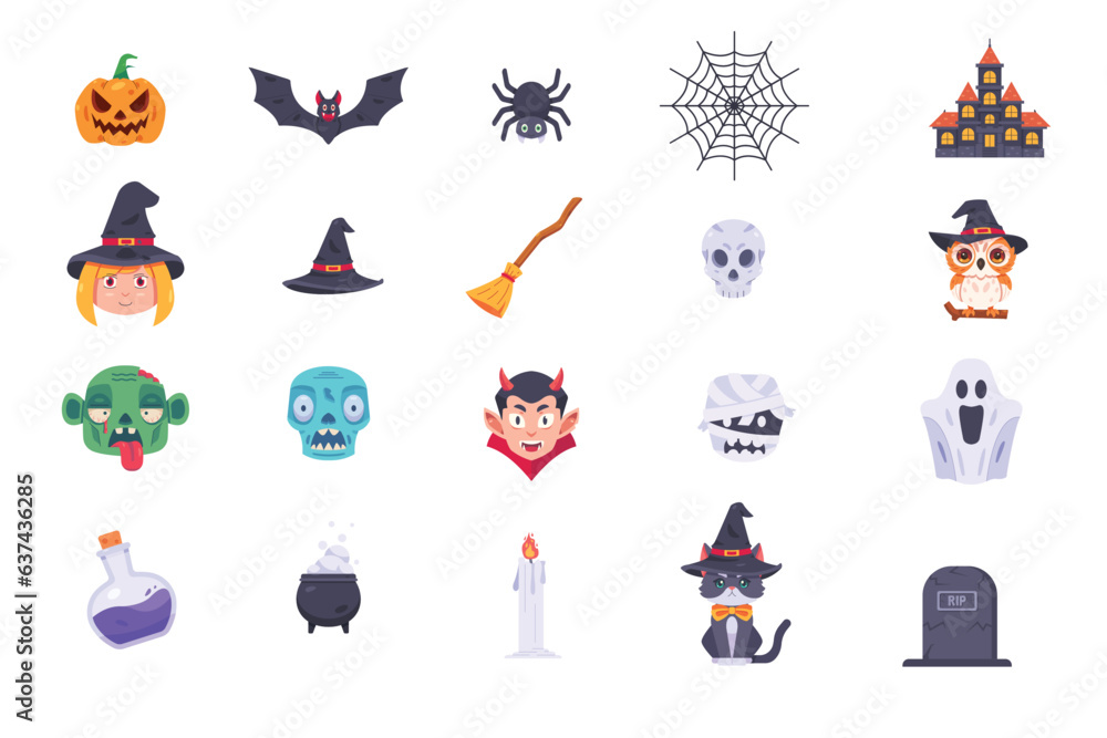 Fototapeta premium Collection of Halloween Element Illustrations, halloween illustration, halloween pumpkin