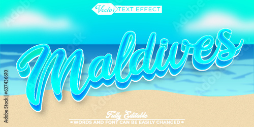 Cartoon Maldives Beach Vector Editable Text Effect Template