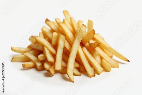 French fries  portions of cooked french fries in a pile on a white background 