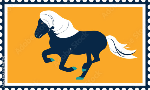 Galloping pony character vector illustration. Silhouette of cartoon jumping, running, trotting horse. Childish print for nursery, kids apparel, postcard. Digital concept. Logo symbol design template