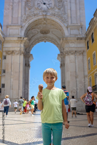Happy people, visiting Lisbon during summer holiday, family with children © Tomsickova