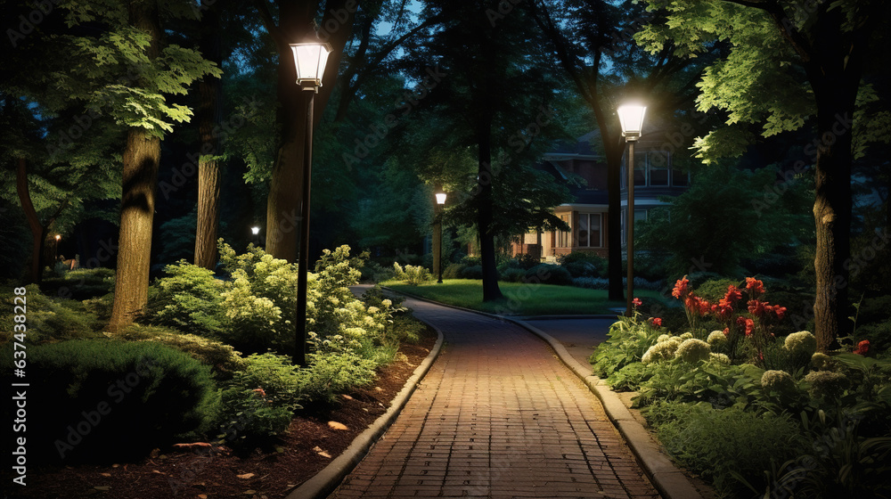 Fototapeta premium park street in the night.Generative Ai