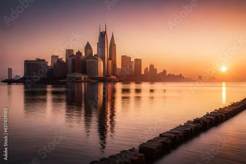 city skyline at sunset