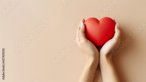 Woman hands holding red heart  Happiness moment  Health care  wellness  donate and family insurance concept  World heart day  Health day  Hope  Gratitude  Kindness  Valentine s Day. Generative AI.