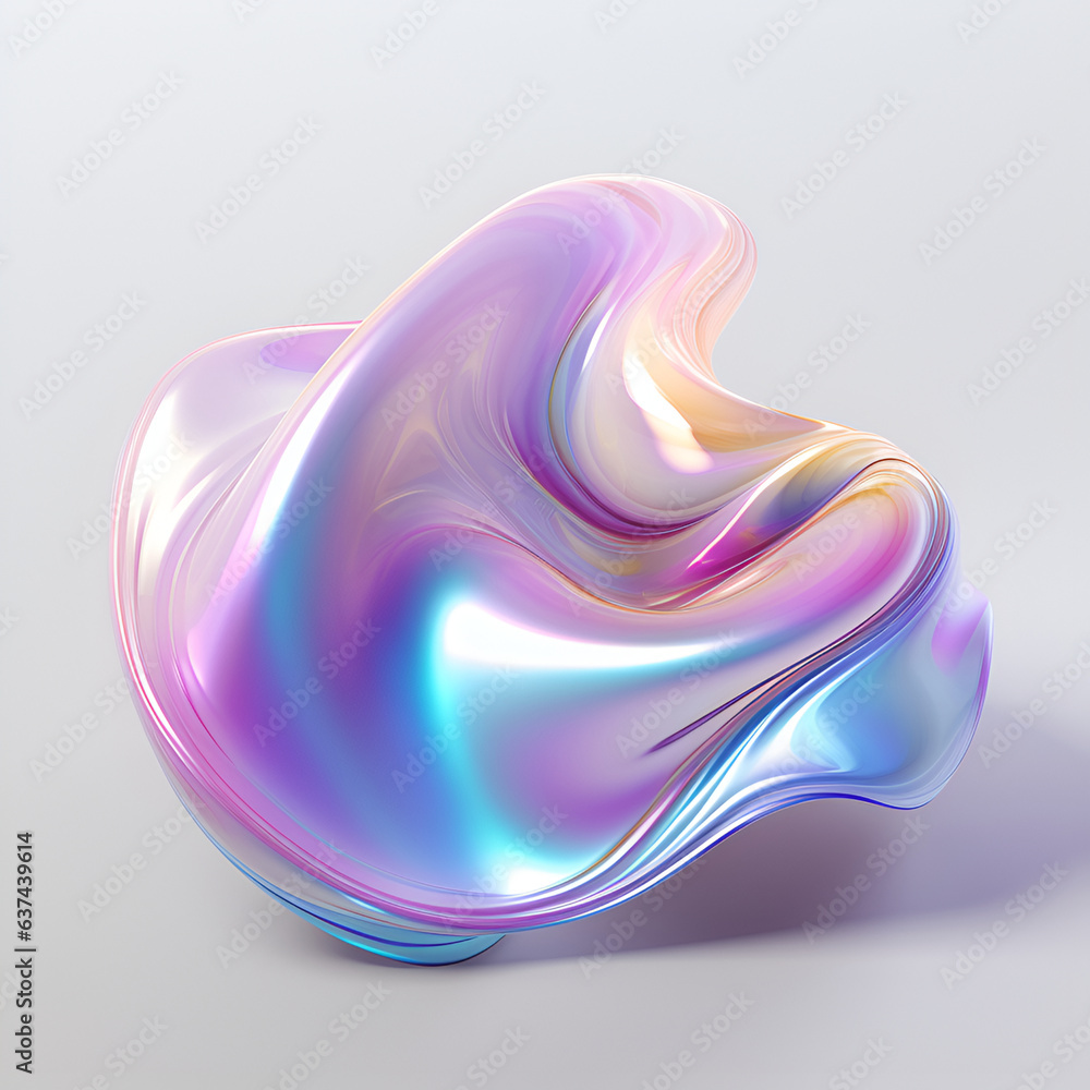 Realistic 3D illustration of the abstract morphing iridescent orb. Generative AI