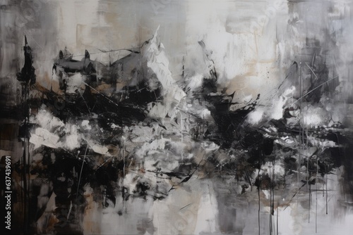 An abstract black and white painting