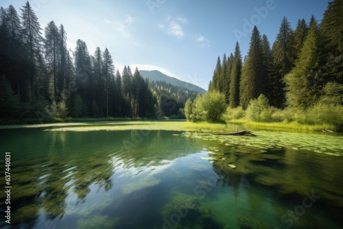 A serene lake nestled in a lush green landscape