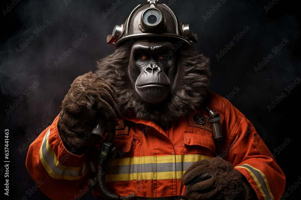 kingkong wears a firefighter suit