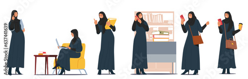 Successful Arab Muslim Businesswoman Character Breaking Barriers And Thriving In Various Industries, Vector Illustration