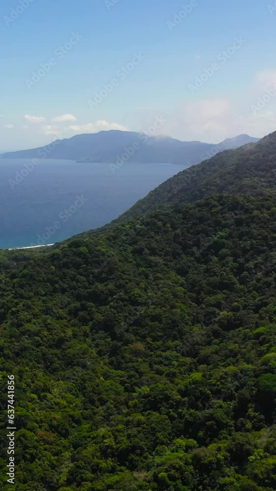 Aerial drone of Mountains with tropical forest and blue ocean. Tropical landscape. Philippines. Aerial drone of Mountains with tropical forest and blue ocean. Tropical landscape. Philippines.