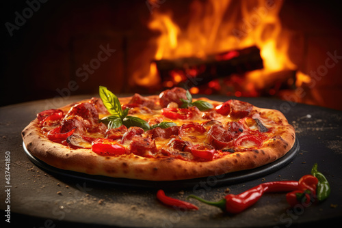 Close-up of a sizzling hot pizza fresh out of the oven