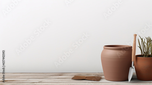 plant in a clay pot with white background.Generative Ai