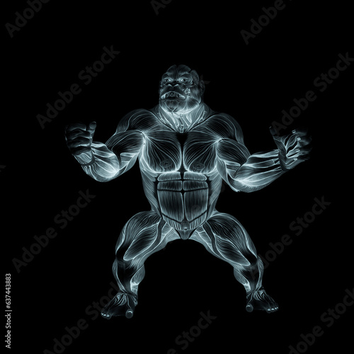 gorilla is doing a ready to fight pose on muscle map anatomy style © DM7