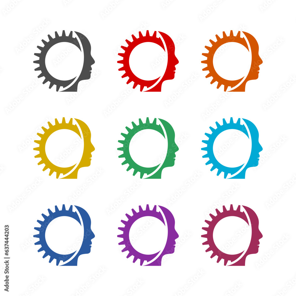 Human head gear concept logo icon isolated on white background. Set icons colorful