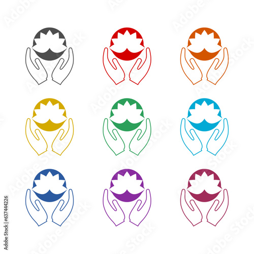 Lotus flower human care logo icon isolated on white background. Set icons colorful