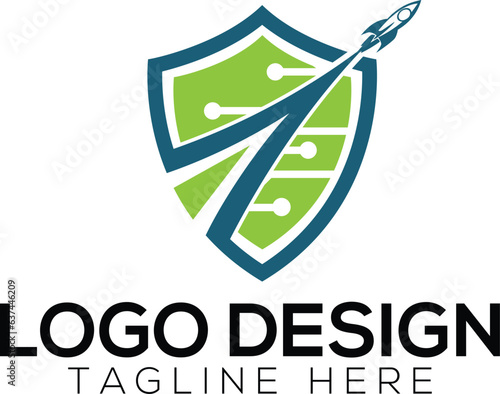 Technology logo design with shield shape