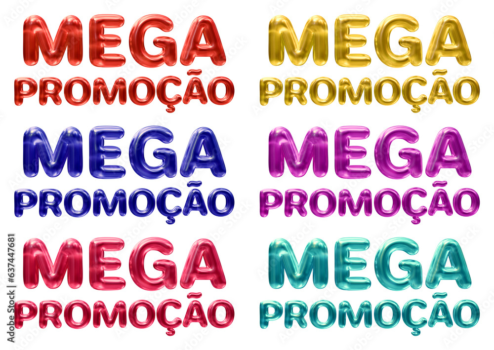 Set of mega promocao Brazilian text mean mega promotion in Portuguese isolated on transparent background in 3d rendering for sale concept.