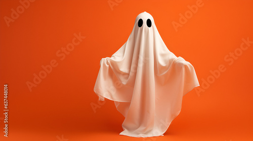 A child's Halloween ghost costume made from a simple white bed sheet