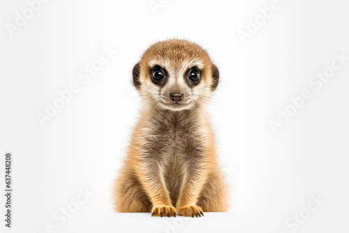 a small meerkat sitting on a white surface