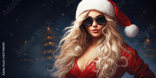female miss santa claus wearing sexy red dress and christmas hat