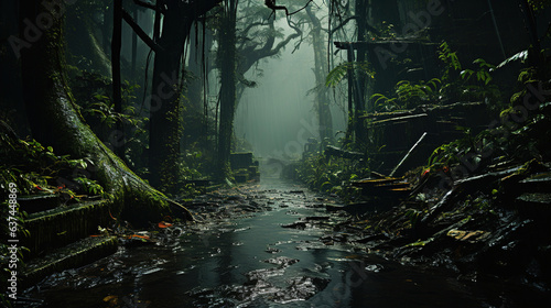 river in the rain forest.Generative Ai