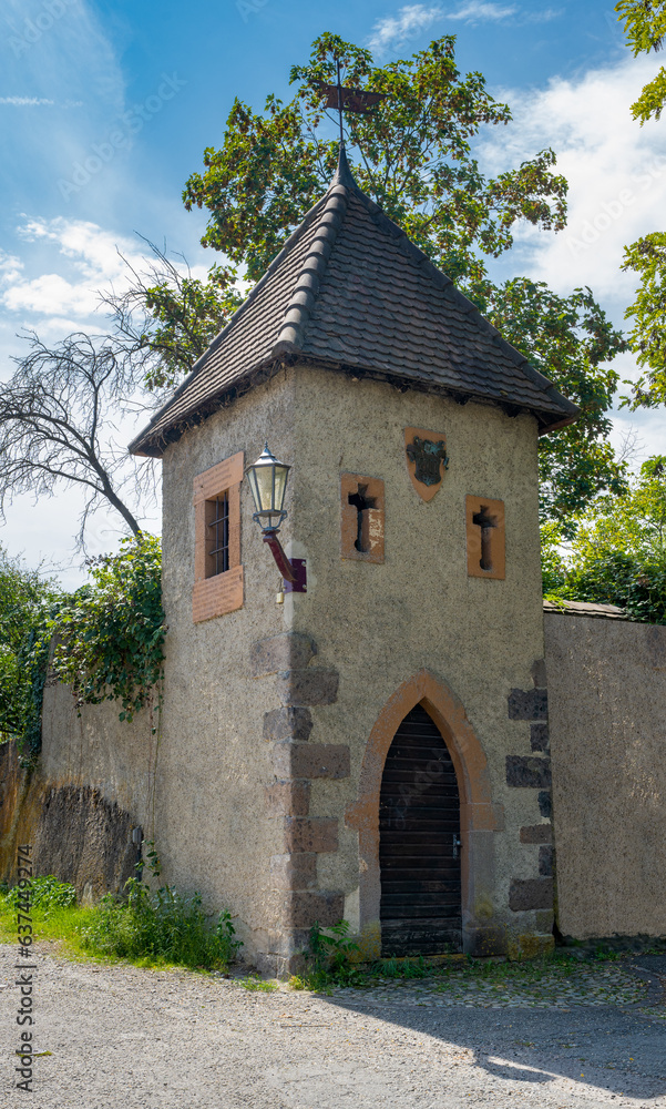 Fototapeta premium An old watchtower on the ascent to Eckhartsberg. Breisach, Baden-Württemberg, Germany