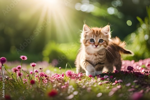 cat and flowers Generated AI