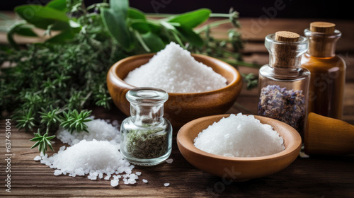sea salt and herbs. aromatherapy and health benefits