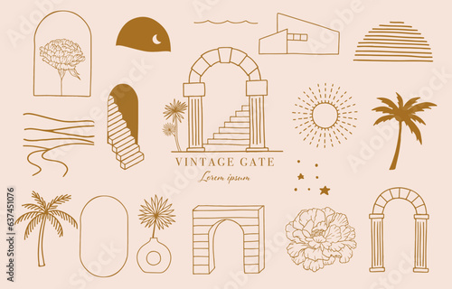 Collection of line design with sun,window,building.Editable vector illustration for social media,icon