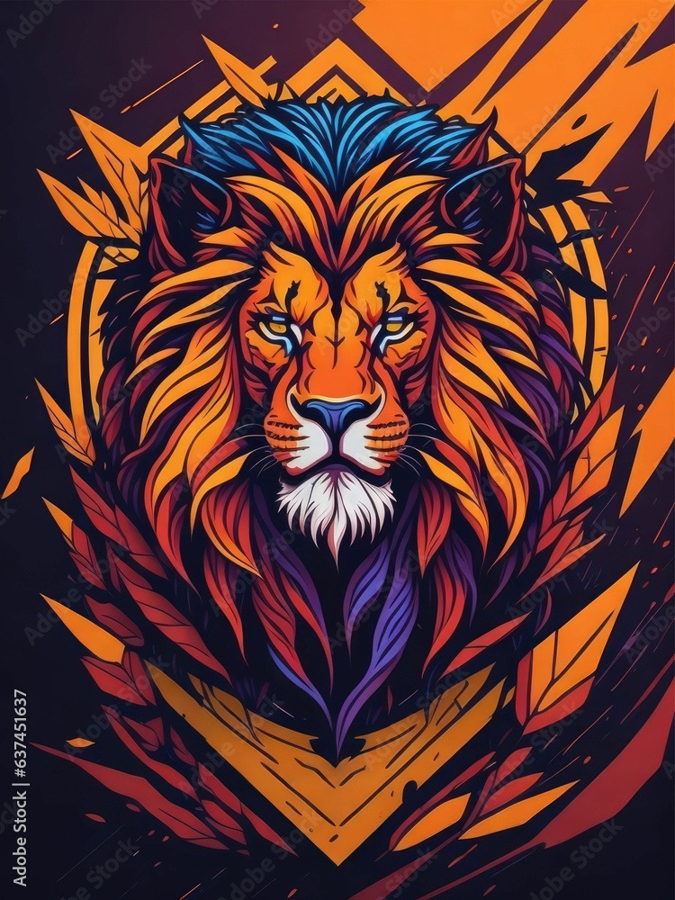 lion for t-shirt print (colorful futuristic design) 
