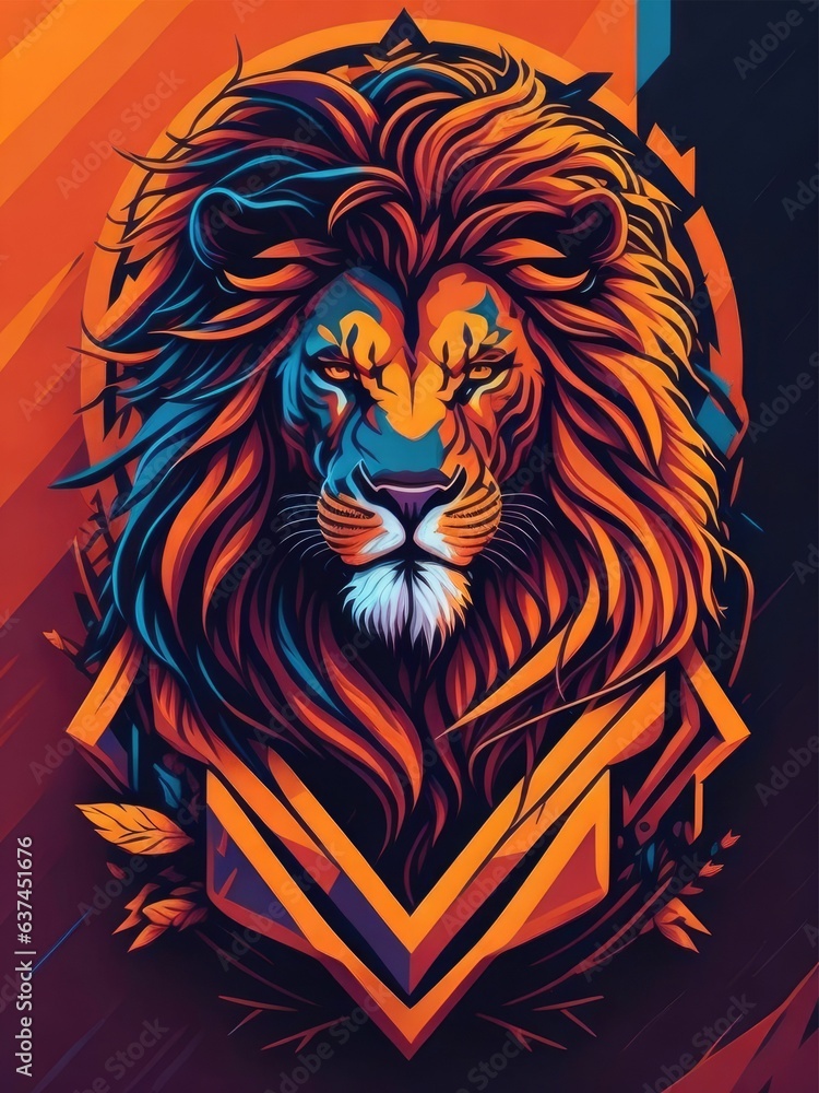 lion for t-shirt print (colorful futuristic design) 
