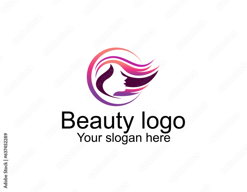 women long hair style icon, logo women face on white background women long hair style icon, logo women face on white background