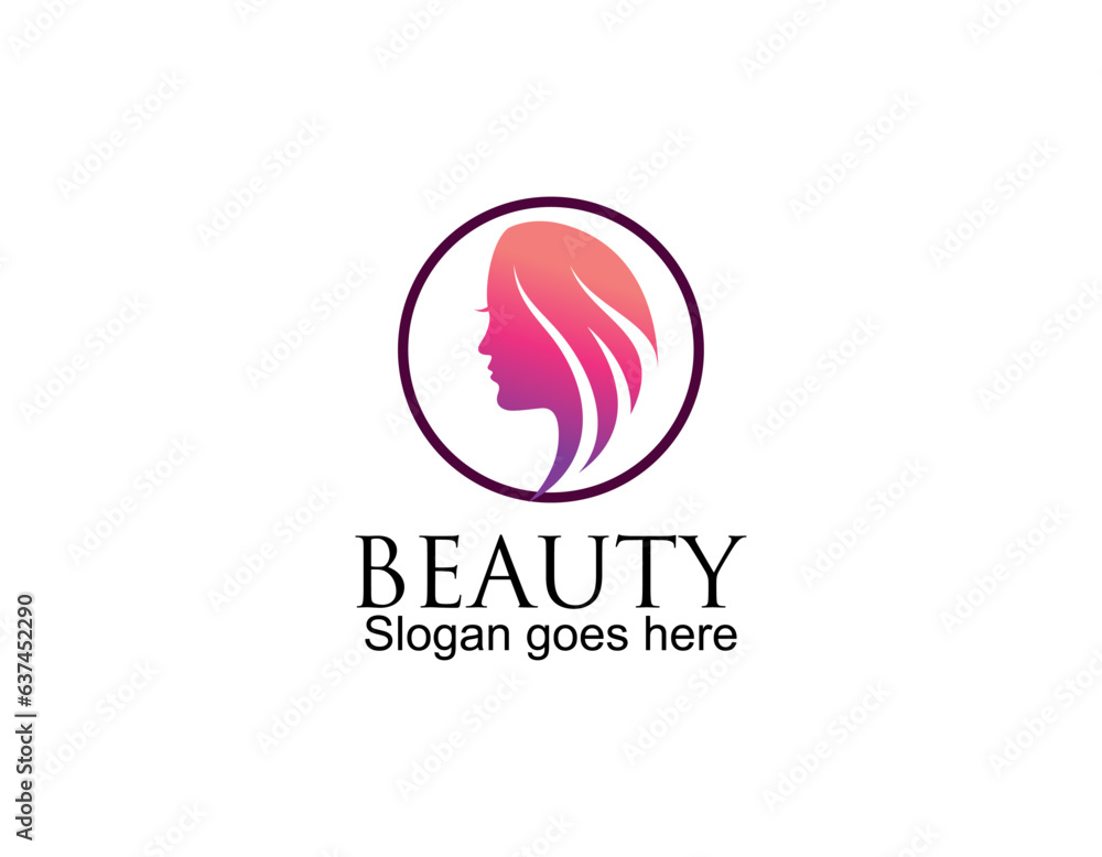 women long hair style icon, logo women face on white background women long hair style icon, logo women face on white background