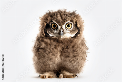 a small owl sitting on top of a white surface