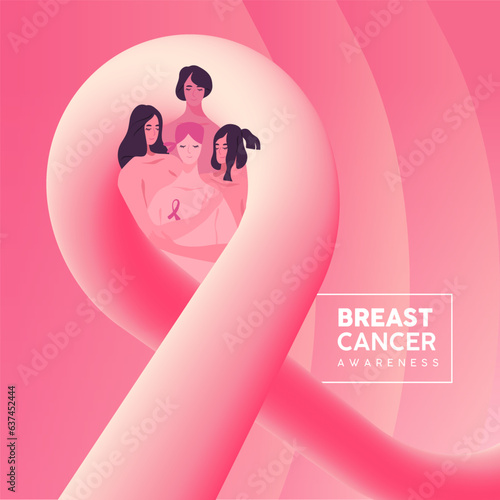 Breast Cancer awareness pink abstract ribbon and women card