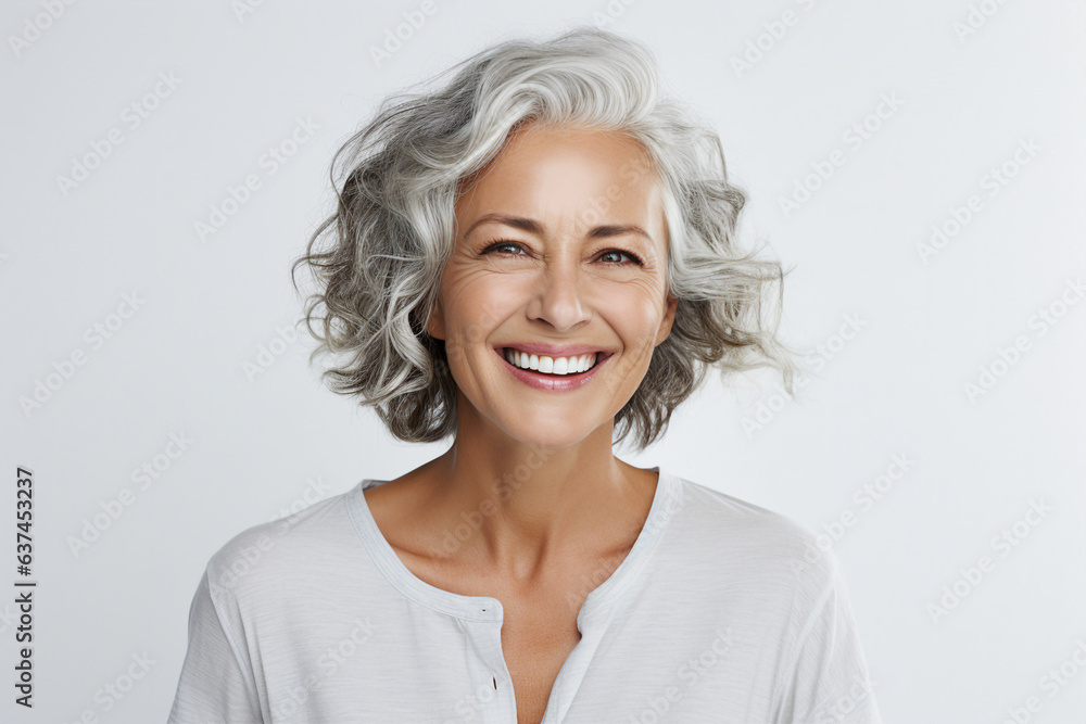 Generative IA technology illustration amazing aged woman happily smiling casual clothes Generative IA technology illustration amazing aged woman happily smiling casual clothes