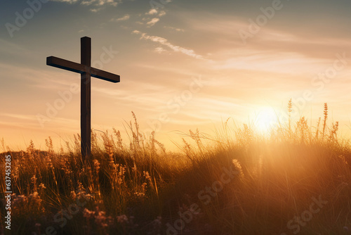 Fototapeta Generative AI picture of the holy cross symbolizing death and resurrection of Je