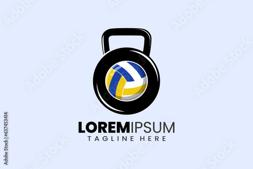 Fitness gym concept vector logo label icon emblem with sport kettlebell shape workout bodybuilding