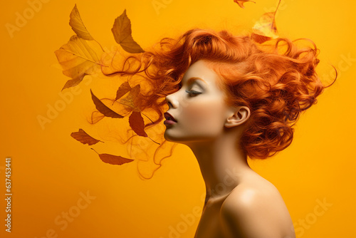 Print op canvas Generative AI picture of attractive redhead woman model symbolizing autumn seaso