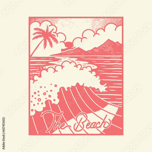 waves illustration tropical graphic beach design summer vintage poster cartoon palm t shirt