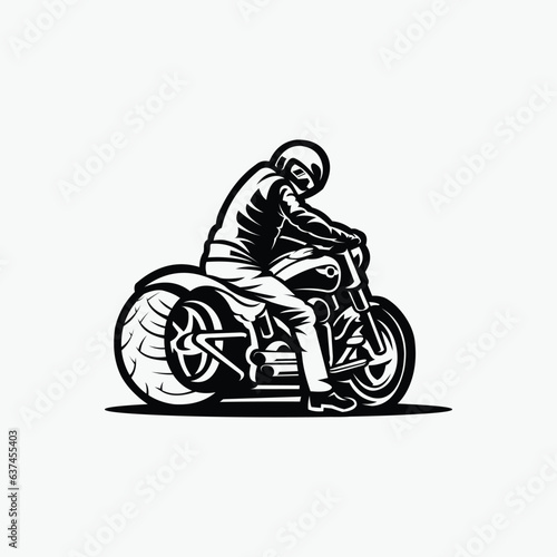 Biker monochrome silhouette vector art illustration isolated in white background