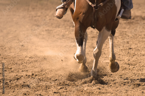 Fototapeta Naklejka Na Ścianę i Meble -  Closeup of Horse's Hooves Kicking Up Dirt