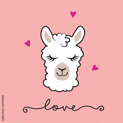 Cute Llama Love Animal Heart Illustration Art