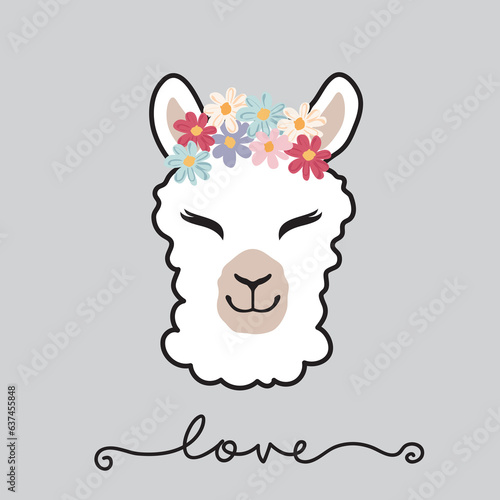 Cute Llama Love Animal Flower Illustration Art