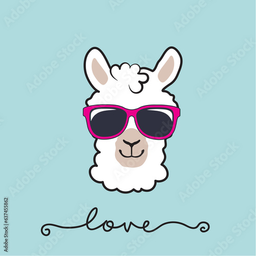 Cute Llama Love Animal Sunglasses Illustration Art